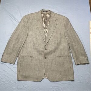 Chaps Ralph Lauren 48R Houndstooth Silk‎ Wool Linen Tan Blazer Sports Coat